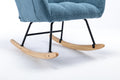 Rocking Chair With Pocket, Soft Teddy Fabric Rocking Chair For Nursery, Comfy Wingback Glider Rocker With Safe Solid Wood Base For Living Room Bedroom Balcony Blue Blue Casual Foam Teddy