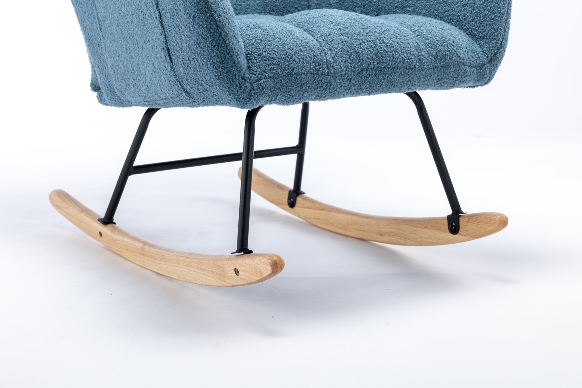 Rocking Chair With Pocket, Soft Teddy Fabric Rocking Chair For Nursery, Comfy Wingback Glider Rocker With Safe Solid Wood Base For Living Room Bedroom Balcony Blue Blue Casual Foam Teddy