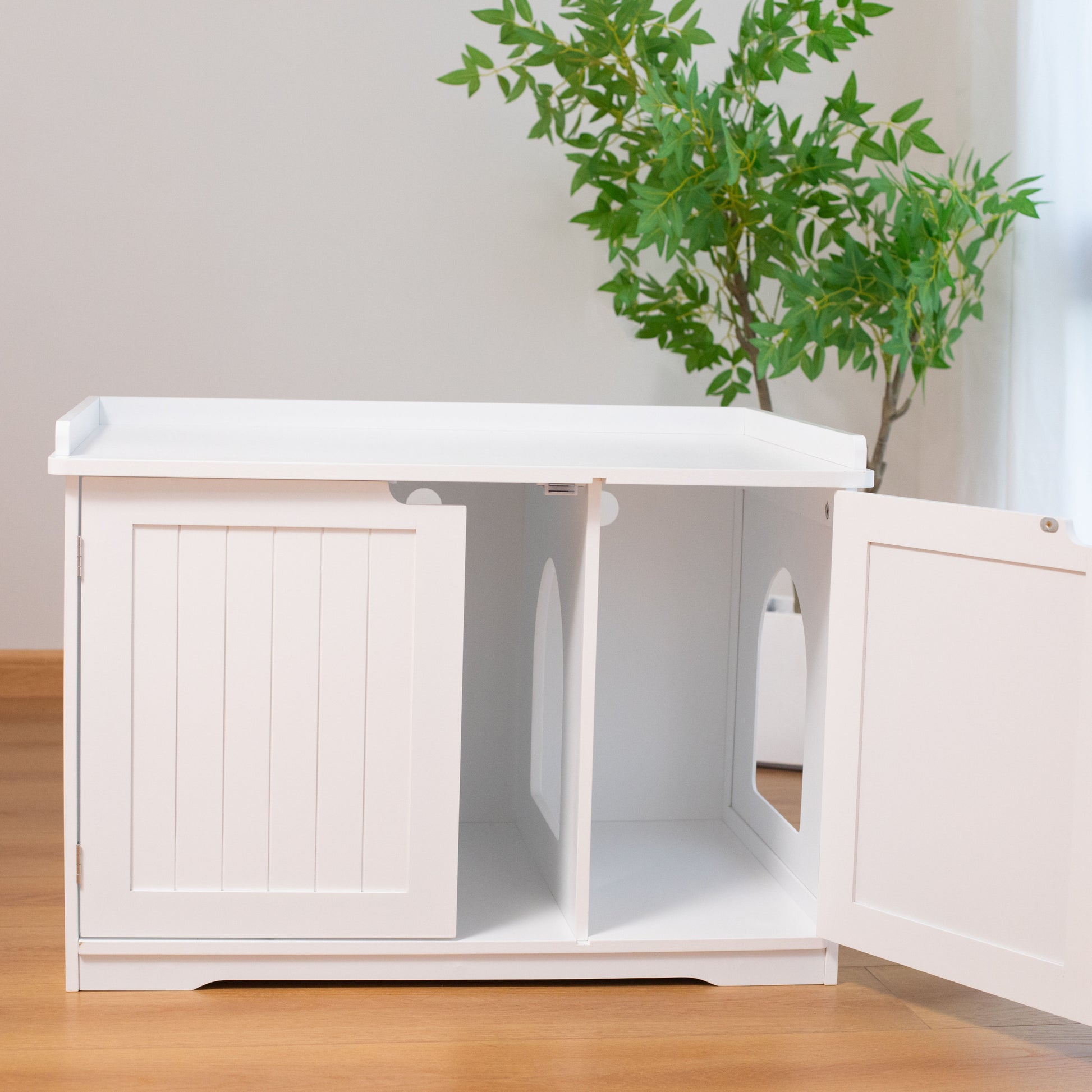 30"Litter Box Shell, Hidden Litter Box Furniture Cabinet, Indoor Cat Room Side Table, Large Pet Box Bedside Table, Litter Box Toilet, Indoor Kennel White White Fiberboard