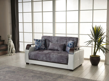 Reginaldo Modern Sleeper Loveseat For Living Room Grey Solid Wood Mdf