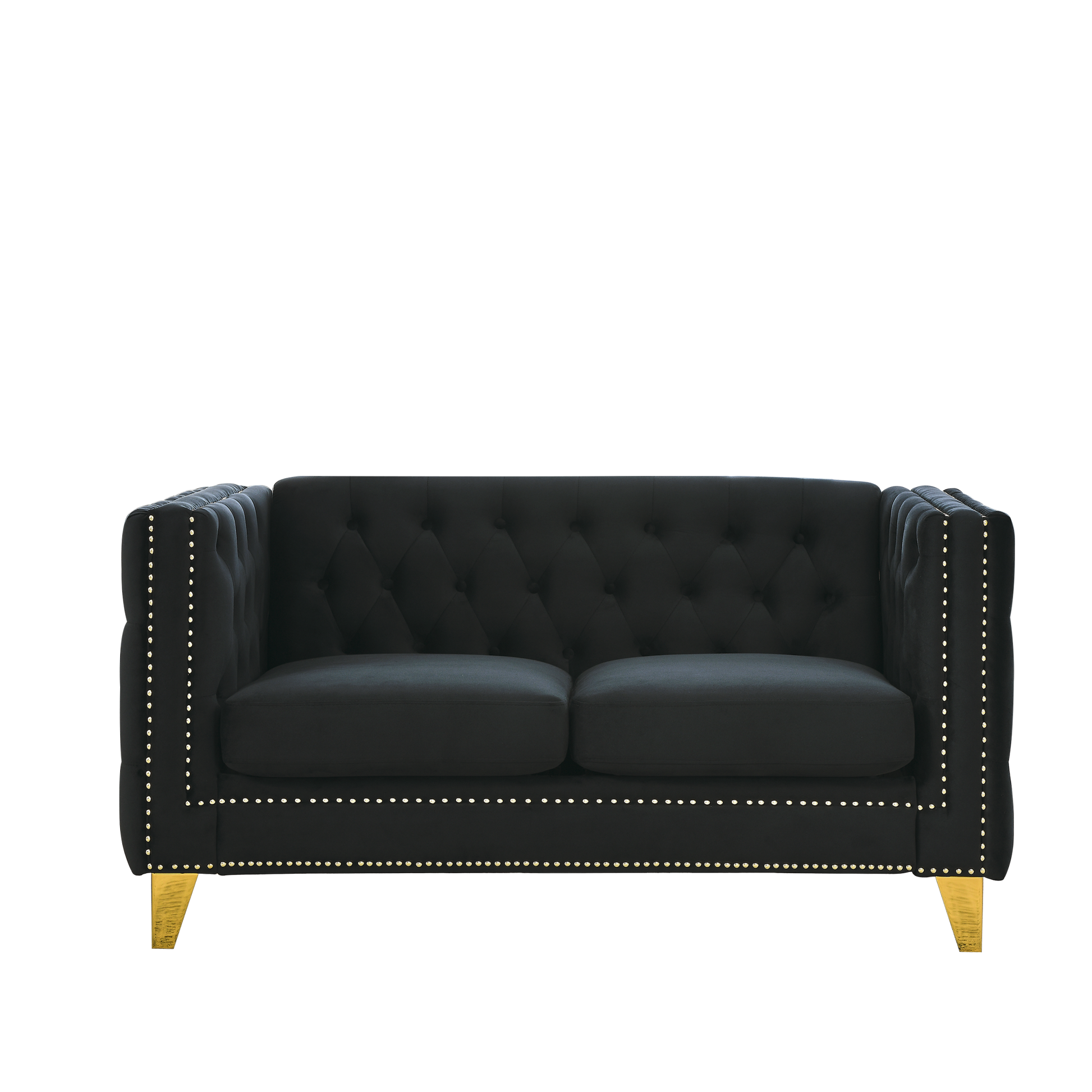 Contact Us For 3D Modeling Velvet Sofa For Living Room,Buttons Tufted Square Arm Couch, Modern Couch Upholstered Button And Metal Legs, Sofa Couch For Bedroom, Black Velvet 2S W834S00053 Black Foam Velvet