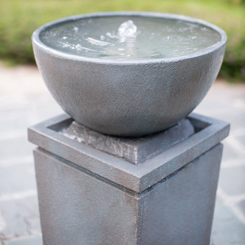 44.5" Polyresin Gray Zen Bowl Water Fountain, Outdoor Bird Feeder Bath Fountains, Relaxing Water Feature For Garden Lawn Backyard Porch Gray Garden & Outdoor Contemporary,Minimalist,Modern,Traditional,Transitional Polyresin