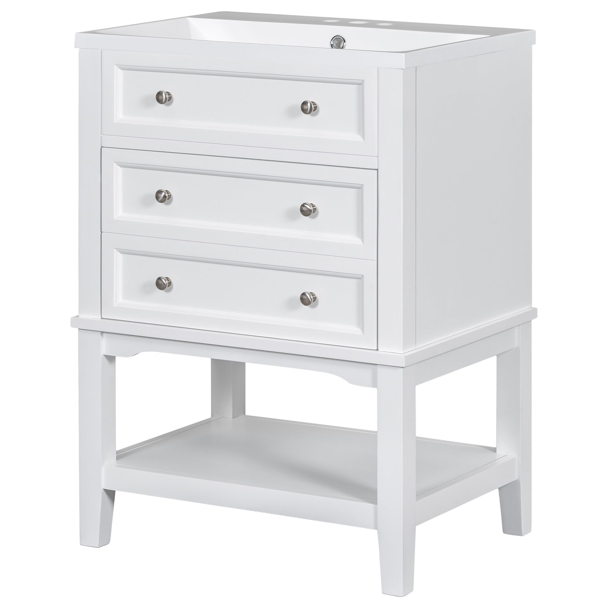 24" Bathroom Vanity With Sink, Bathroom Storage Cabinet With Drawer And Open Shelf, Solid Wood Frame, White White Solid Wood Mdf