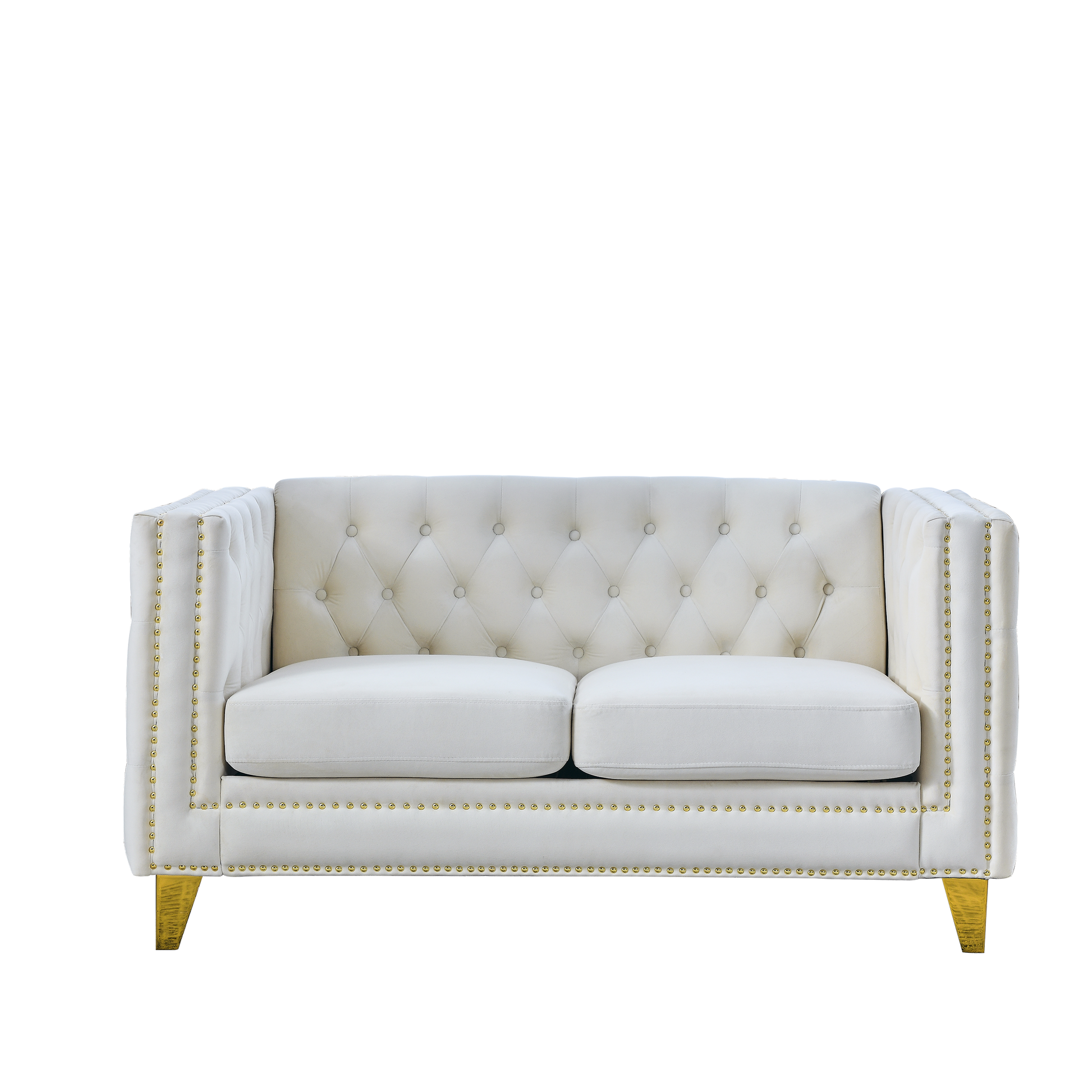 Contact Us For 3D Modeling Velvet Sofa For Living Room,Buttons Tufted Square Arm Couch, Modern Couch Upholstered Button And Metal Legs, Sofa Couch For Bedroom, Beige Velvet 2S Beige Foam Velvet