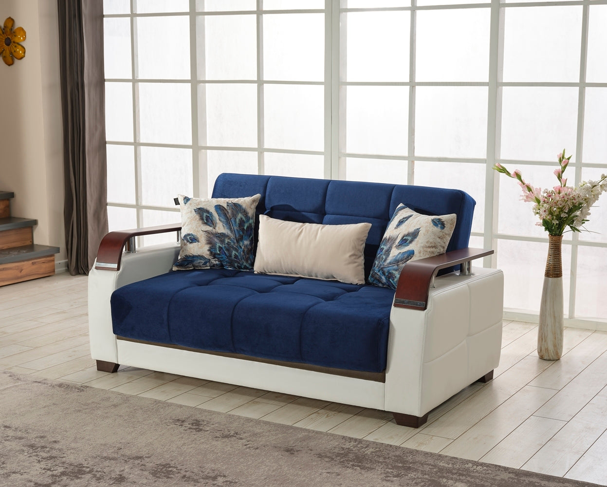 Reginaldo Modern Sleeper Loveseat For Living Room Navy Solid Wood Mdf