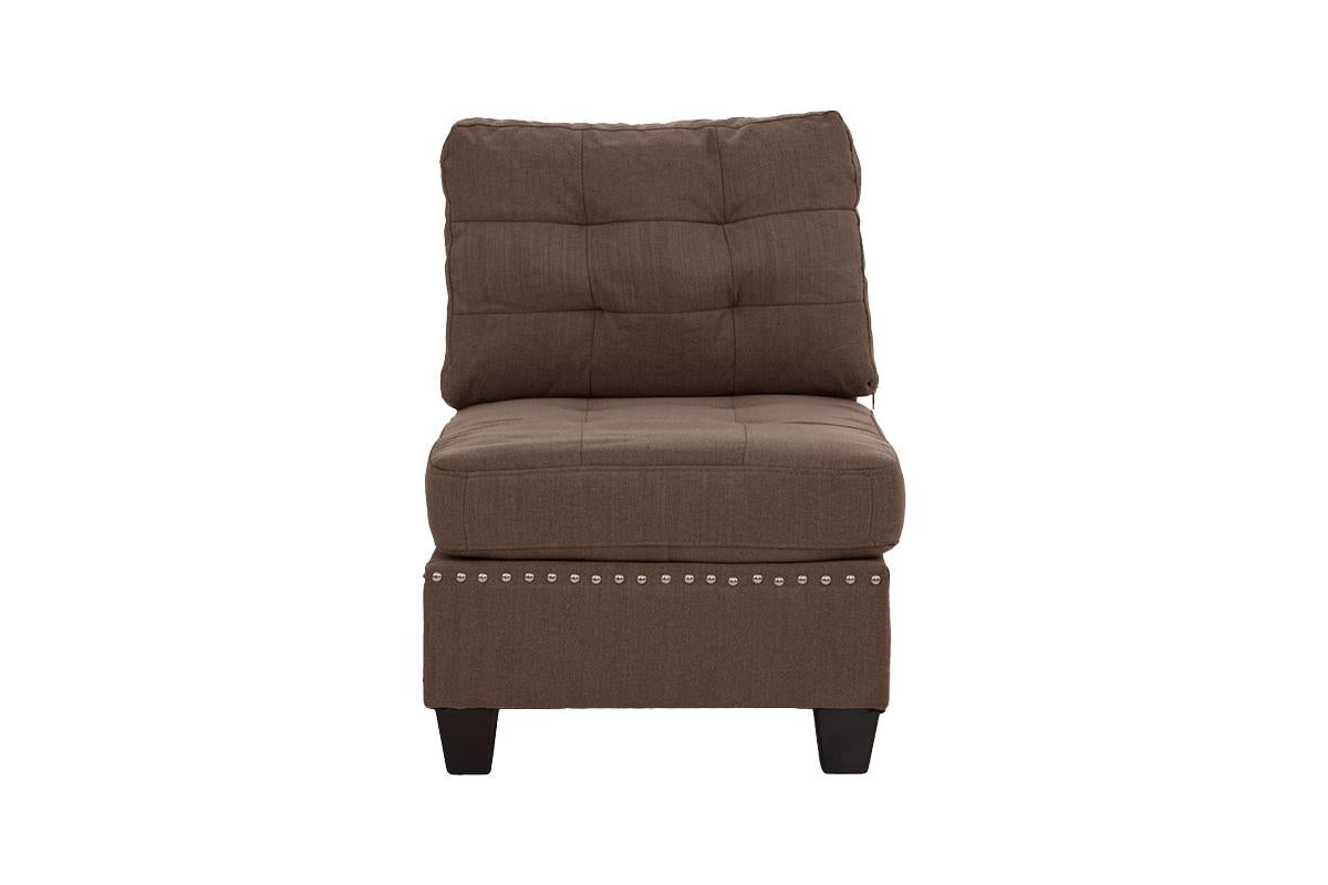 Contemporary Modular Sectional 6Pc Set Living Room Furniture Corner Sectional Black Coffee Linen Like Fabric Tufted Nail Heads 2X Corner Wedge 3X Armless Chair And 1X Ottoman Coffee Wood Primary Living Space Cushion Back Contemporary,Modern Modular