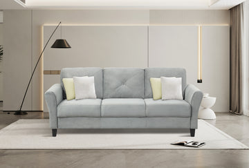 Fashionable Living Room Sofa For 3 People, Gray Fabric Antique Dark Grey Brown Polyester Wood Primary Living Space Soft American Traditional Rubberwood Memory Foam And Polyurethane Foam Polyester 3 Seat