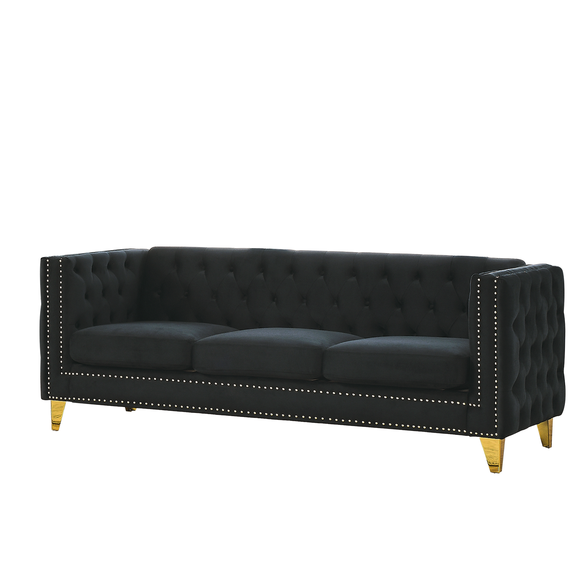 Contact Us For 3D Modeling Velvet Sofa For Living Room,Buttons Tufted Square Arm Couch, Modern Couch Upholstered Button And Metal Legs, Sofa Couch For Bedroom, Black Velvet W834S00022 Black Foam Velvet