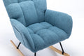 Rocking Chair With Pocket, Soft Teddy Fabric Rocking Chair For Nursery, Comfy Wingback Glider Rocker With Safe Solid Wood Base For Living Room Bedroom Balcony Blue Blue Casual Foam Teddy