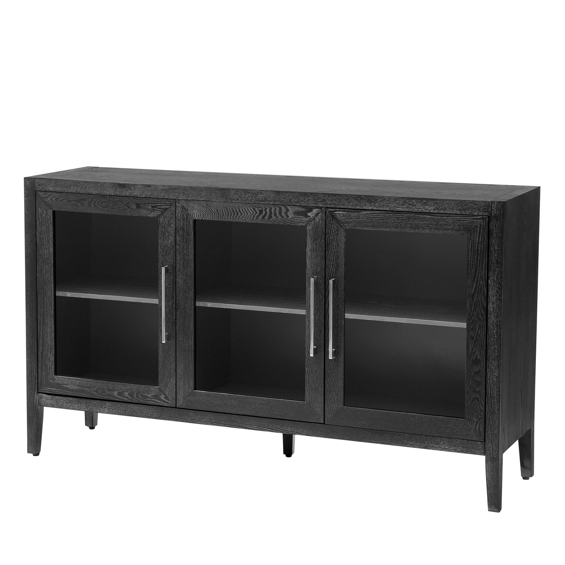 Wood Storage Cabinet With Three Tempered Glass Doors And Adjustable Shelf,Suitable For Living Room, Study And Entrance 1 2 Shelves Black Primary Living Space Adjustable Shelves American Design Mdf