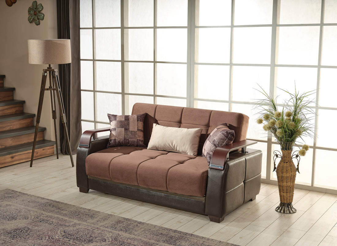 Reginaldo Modern Sleeper Loveseat For Living Room Brown Solid Wood Mdf