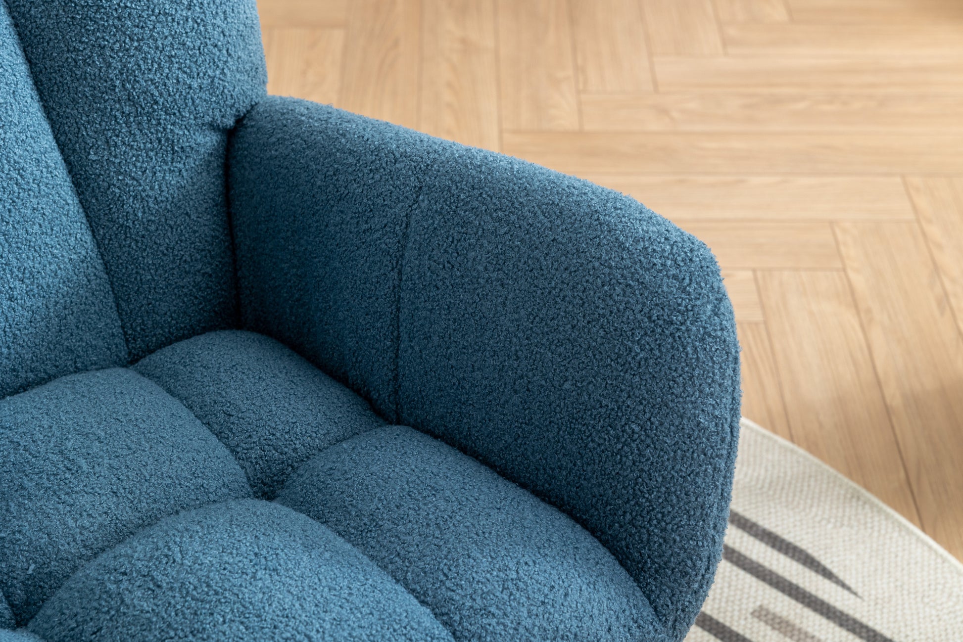Rocking Chair With Pocket, Soft Teddy Fabric Rocking Chair For Nursery, Comfy Wingback Glider Rocker With Safe Solid Wood Base For Living Room Bedroom Balcony Blue Blue Casual Foam Teddy