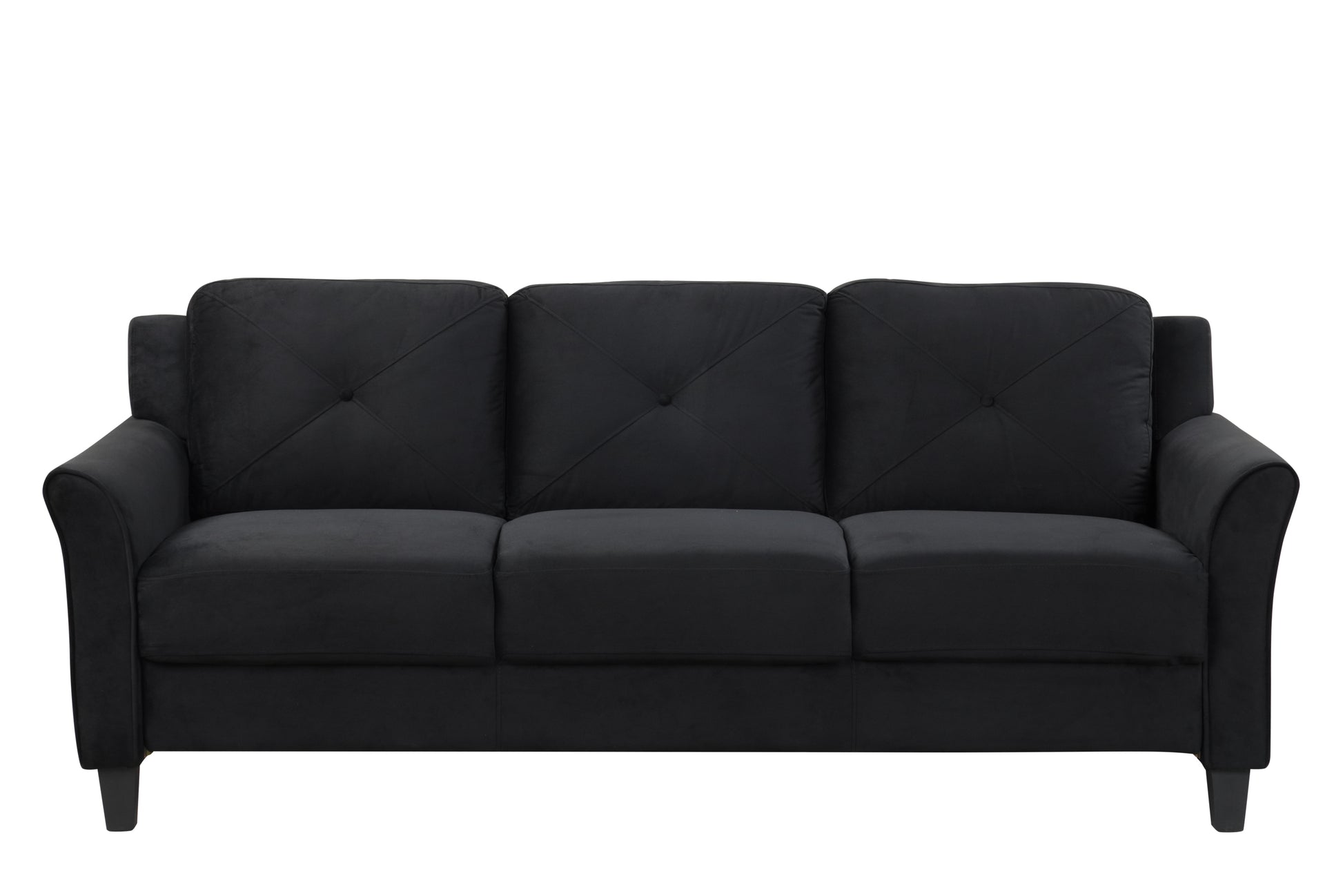 Fashionable Living Room Sofa For 3 People, Black Fabric Antique Black Brown Polyester Wood Primary Living Space Soft American Traditional Rubberwood Memory Foam And Polyurethane Foam Polyester 3 Seat