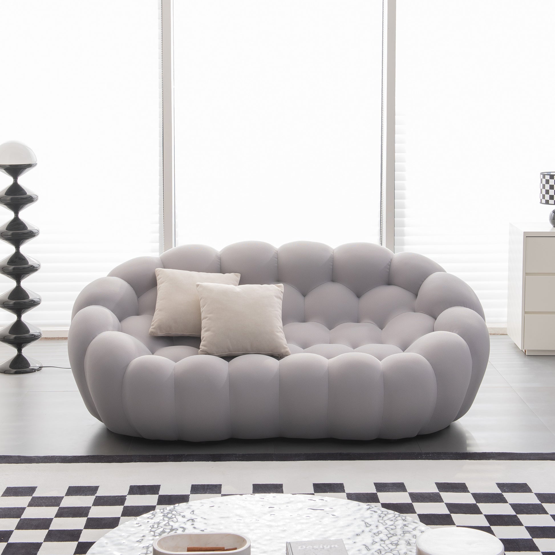 74.8'' Modern Bubble Floor Couch For Living Room,Gray Gray Foam Fabric 2 Seat