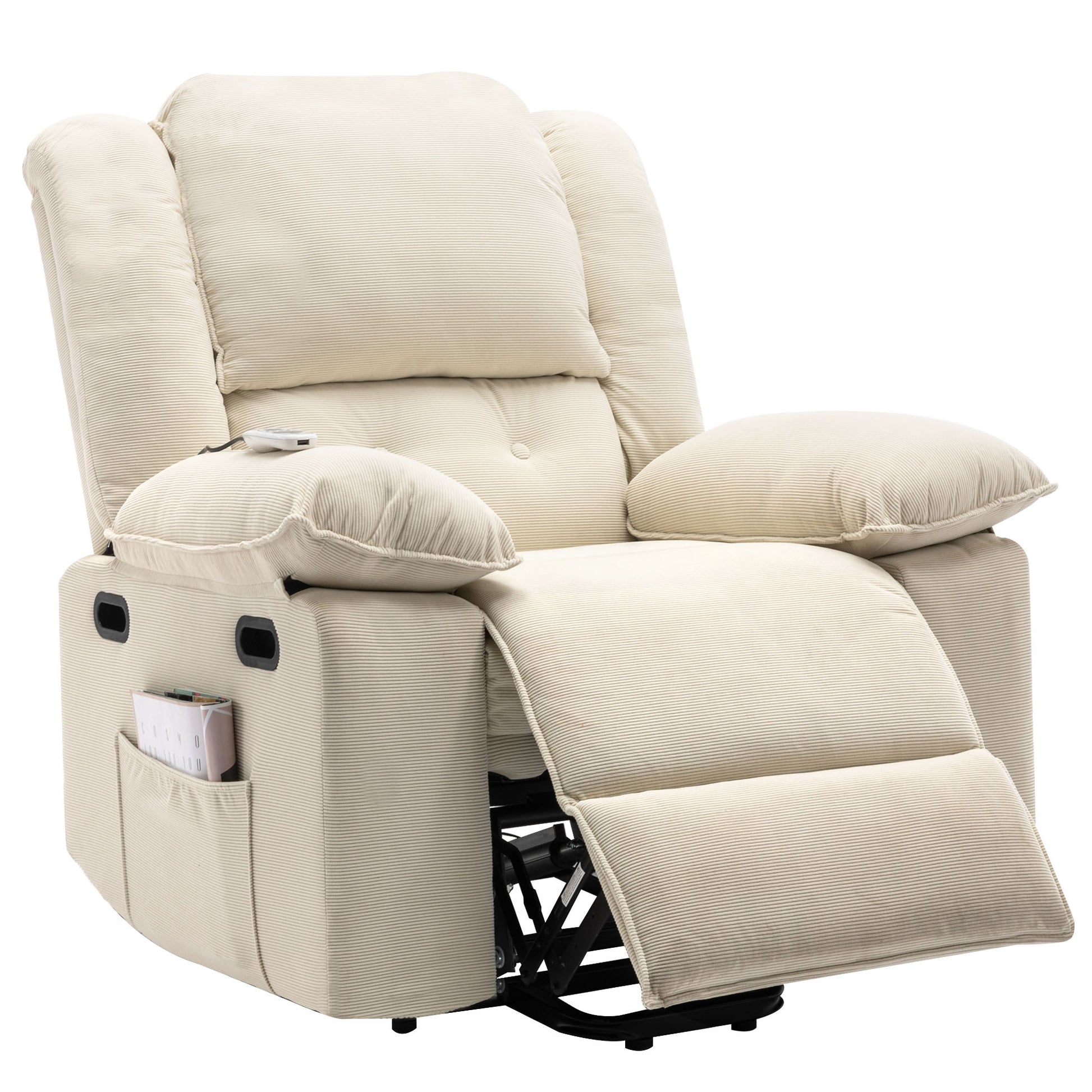 Massage Recliner,Power Lift Chair For Elderly With Adjustable Massage And Heating Function,Recliner Chair With Infinite Position And Side Pocket For Living Room ,Beige Beige Foam Corduroy