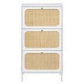 Natural Rattan 3 Door Shoe Rack, Freestanding Modern Shoe Storage Cabinet, For Entryway White Particle Board