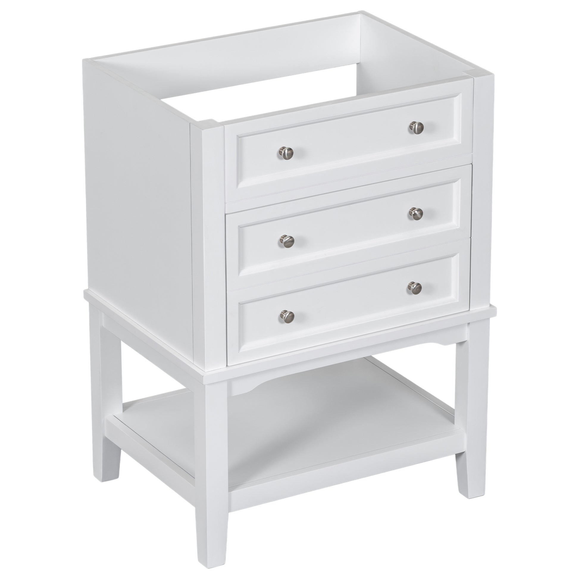 24" Bathroom Vanity Without Sink, Base Only, Solid Wood Frame, Bathroom Storage Cabinet With Drawer And Open Shelf, White White Solid Wood Mdf