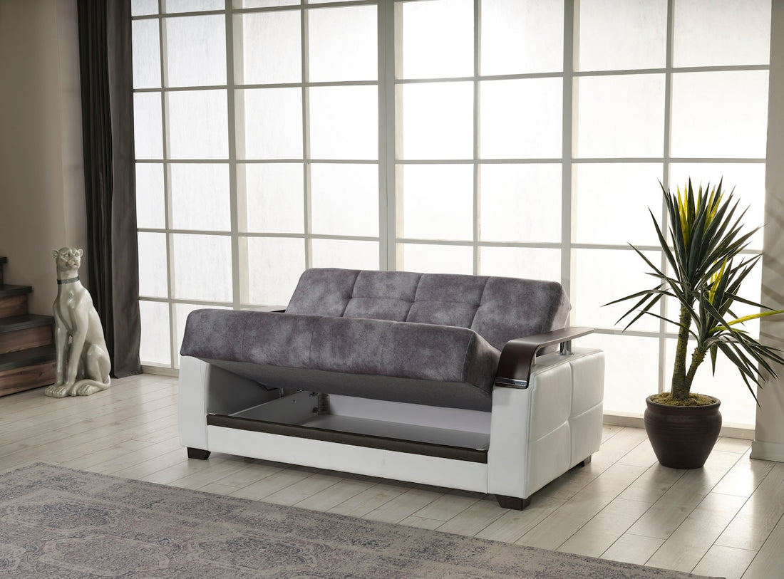 Reginaldo Modern Sleeper Loveseat For Living Room Grey Solid Wood Mdf