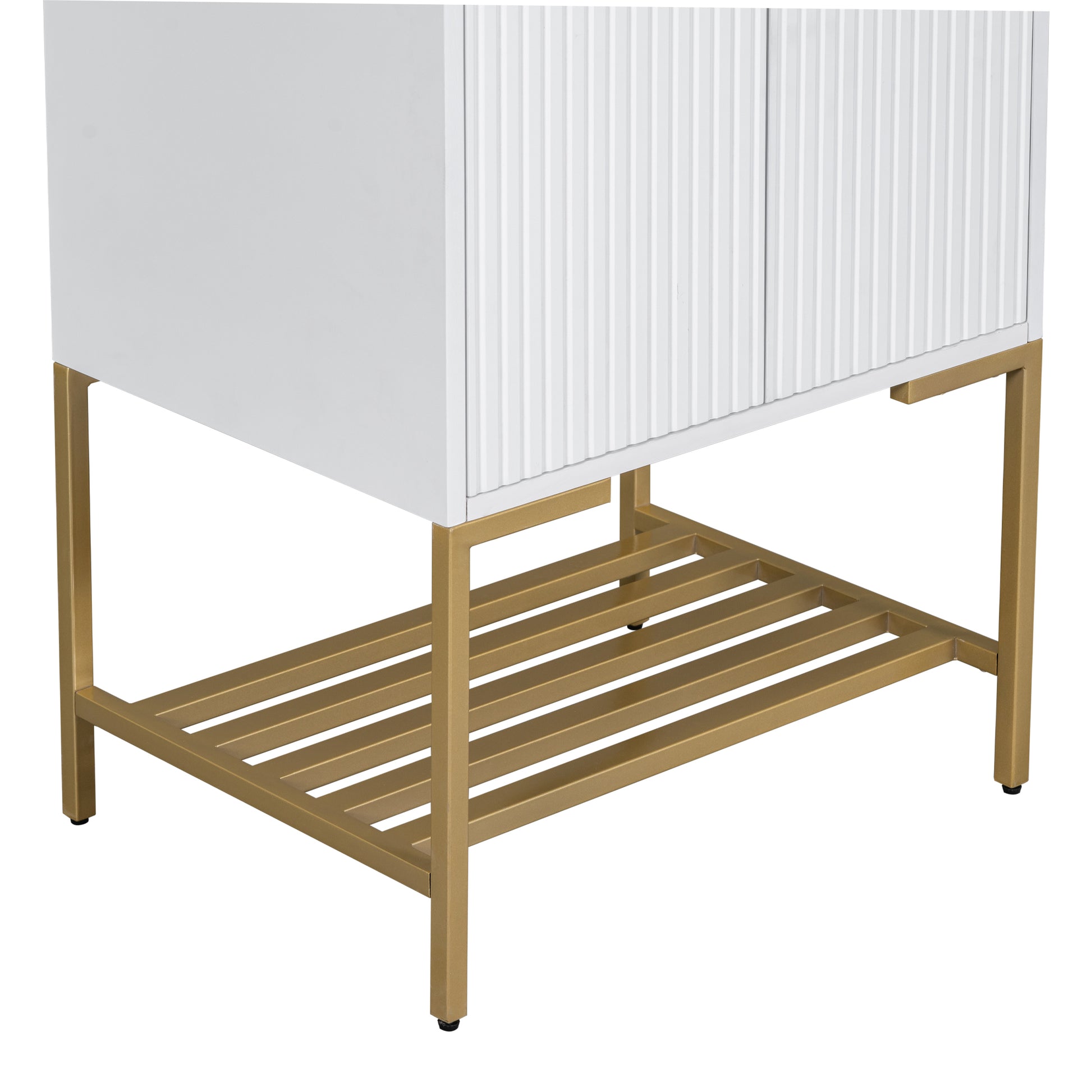 24" Bathroom Vanity With Sink, Bathroom Vanity Cabinet With Two Doors And Gold Metal Frame, Open Storage Shelf, White White Solid Wood Mdf