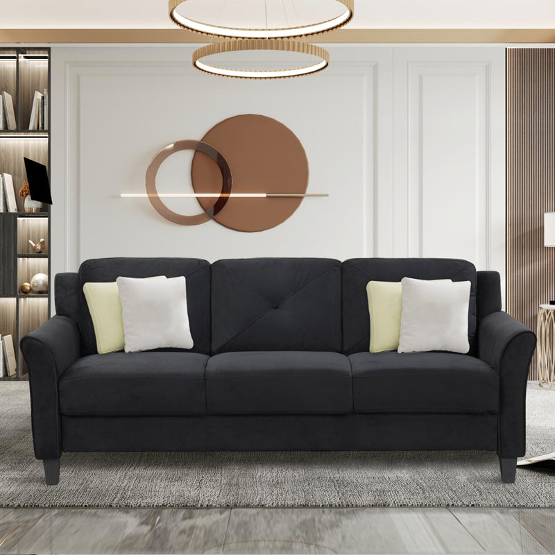 Fashionable Living Room Sofa For 3 People, Black Fabric Antique Black Brown Polyester Wood Primary Living Space Soft American Traditional Rubberwood Memory Foam And Polyurethane Foam Polyester 3 Seat