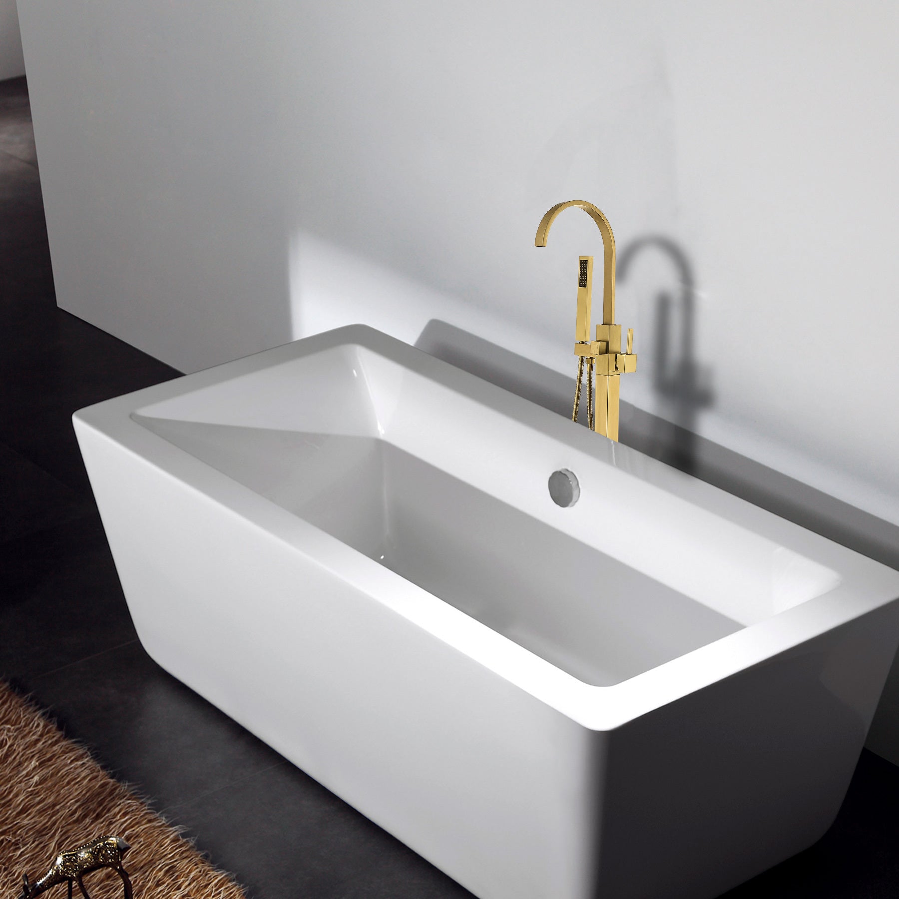 Freestanding Bathtub Faucet With Hand Shower Brushed Gold Metal