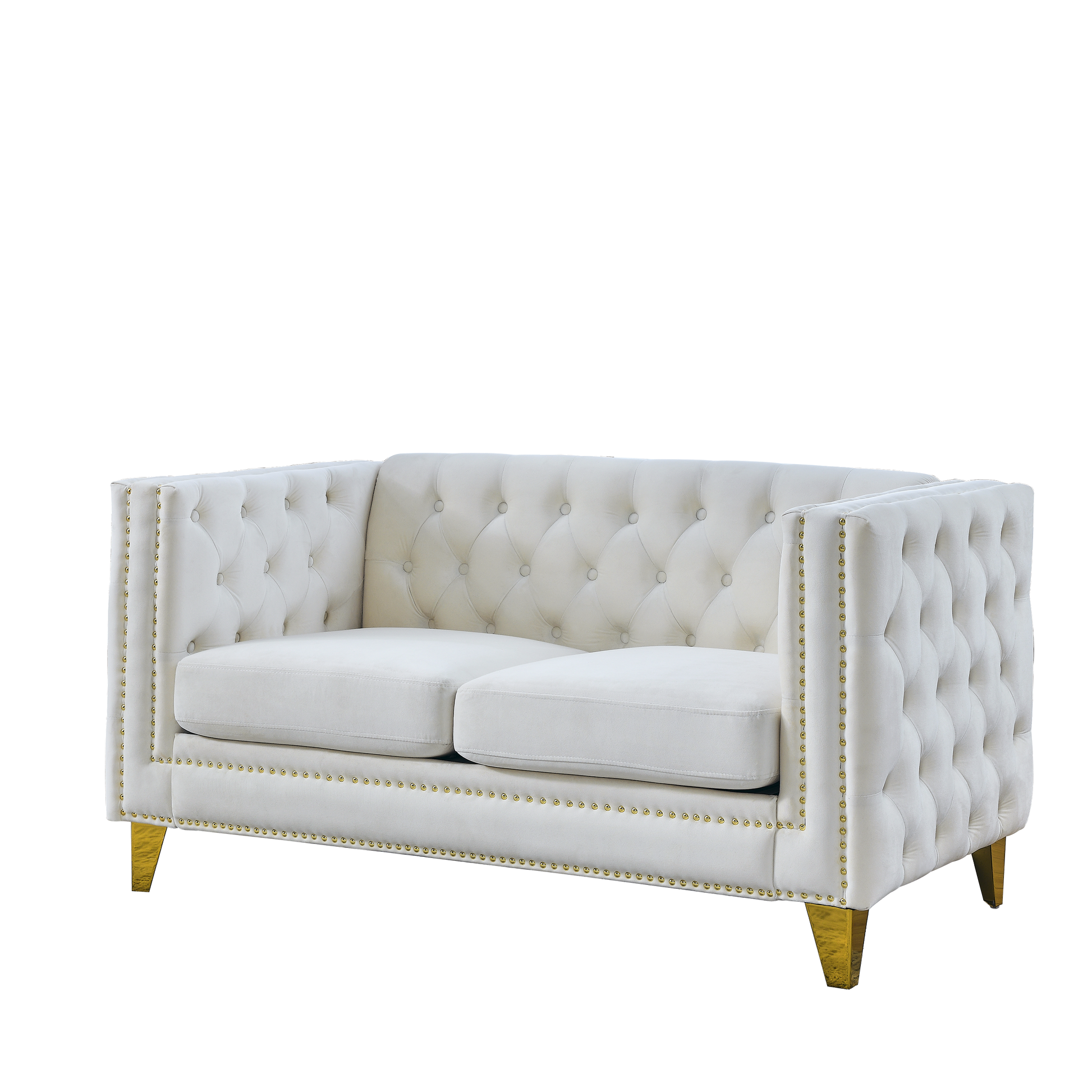 Contact Us For 3D Modeling Velvet Sofa For Living Room,Buttons Tufted Square Arm Couch, Modern Couch Upholstered Button And Metal Legs, Sofa Couch For Bedroom, Beige Velvet 2S Beige Foam Velvet