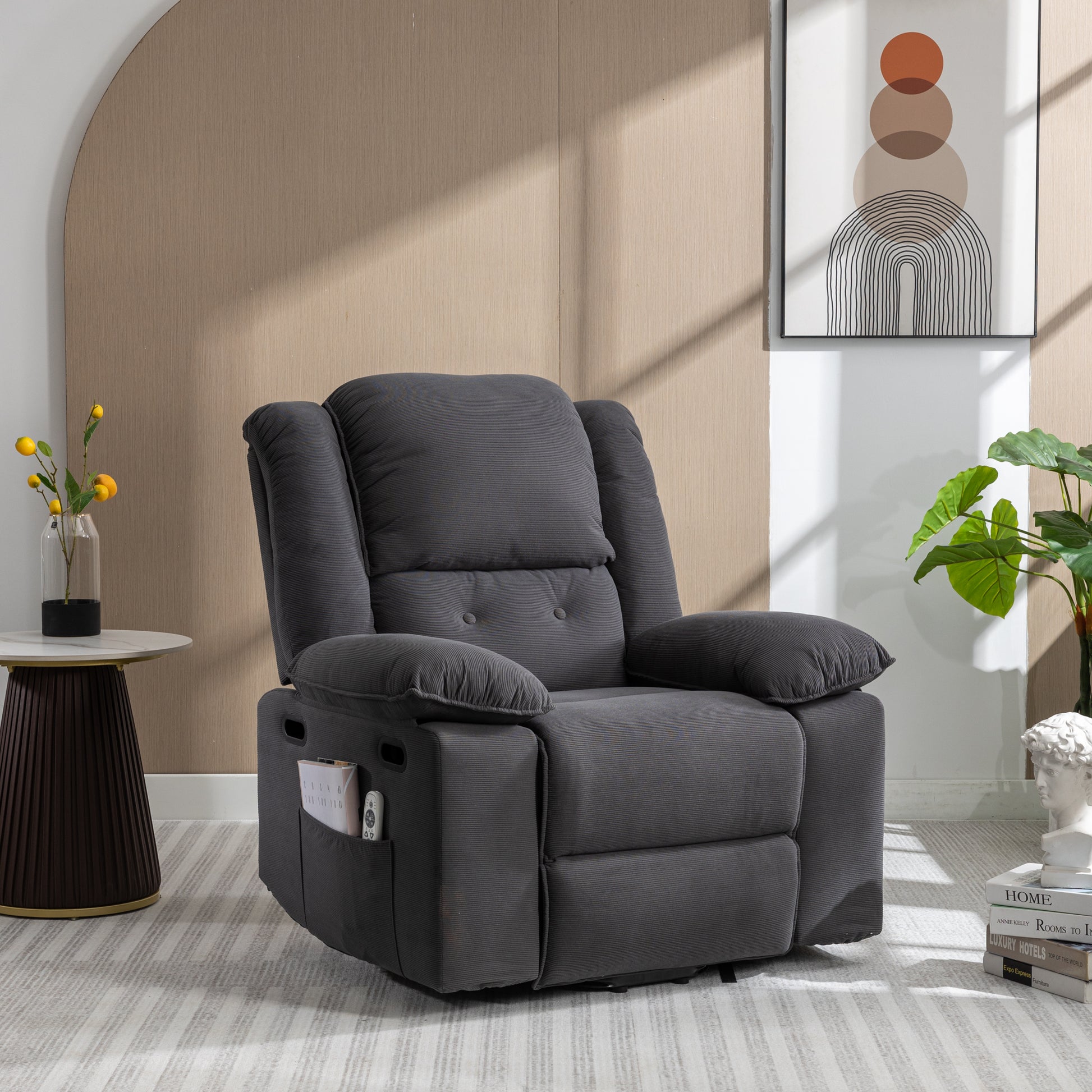 Massage Recliner,Power Lift Chair For Elderly With Adjustable Massage And Heating Function,Recliner Chair With Infinite Position And Side Pocket For Living Room ,Gray Gray Foam Corduroy