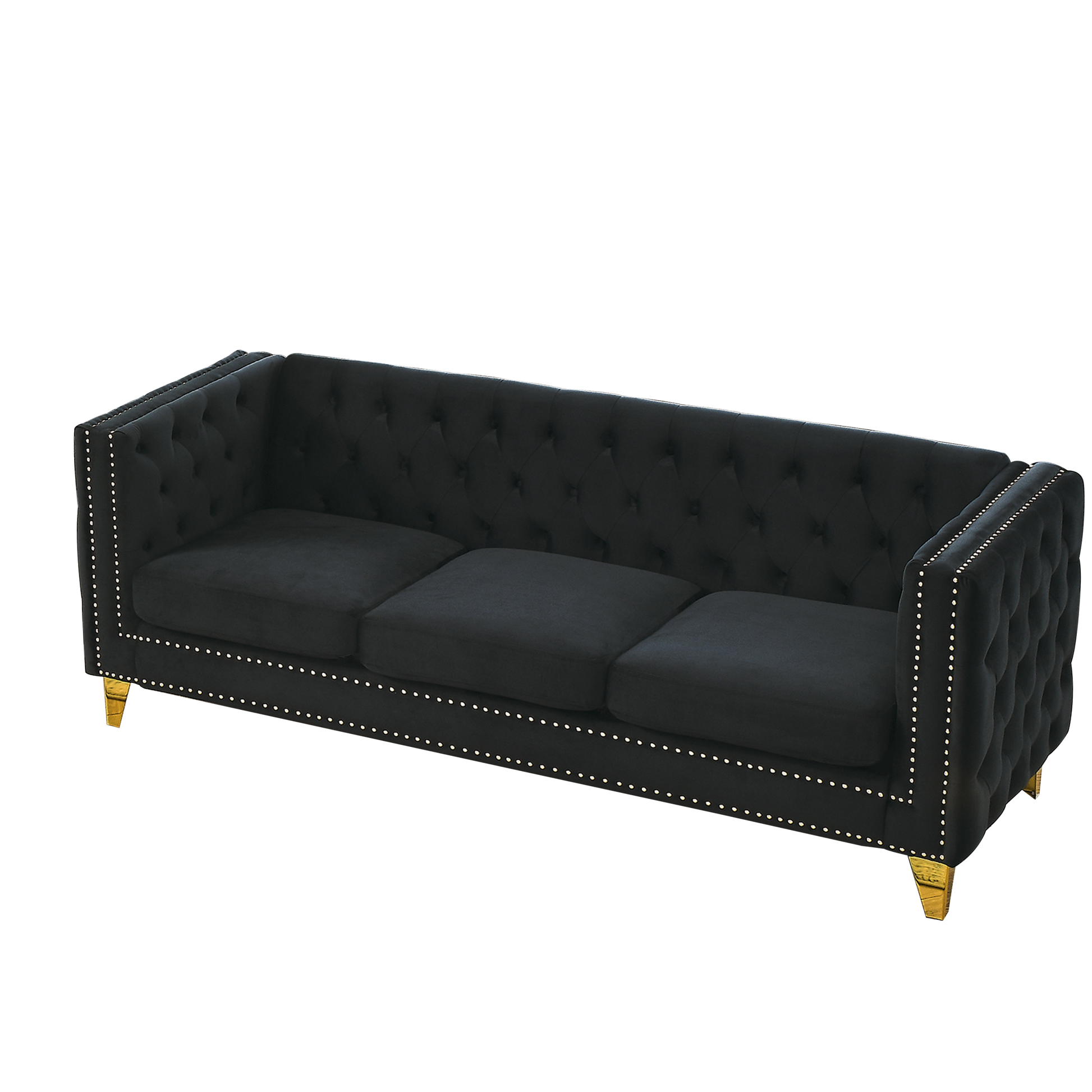 Contact Us For 3D Modeling Velvet Sofa For Living Room,Buttons Tufted Square Arm Couch, Modern Couch Upholstered Button And Metal Legs, Sofa Couch For Bedroom, Black Velvet W834S00022 Black Foam Velvet