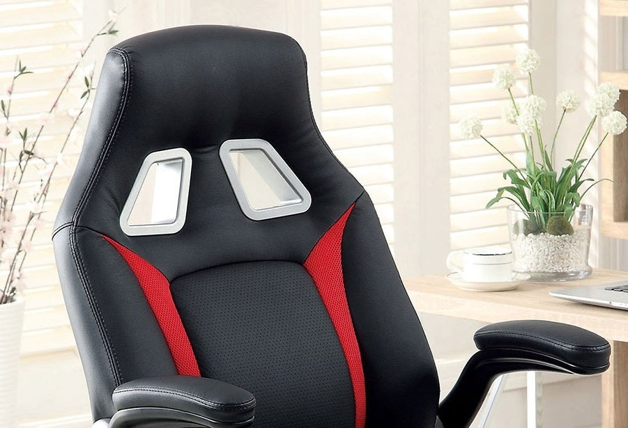 Stylish Office Chair Upholstered 1Pc Comfort Adjustable Chair Relax Gaming Office Chair Work Black And Red Color Padded Armrests Black Office Contemporary,Modern Office Chairs Adjustable Height Metal