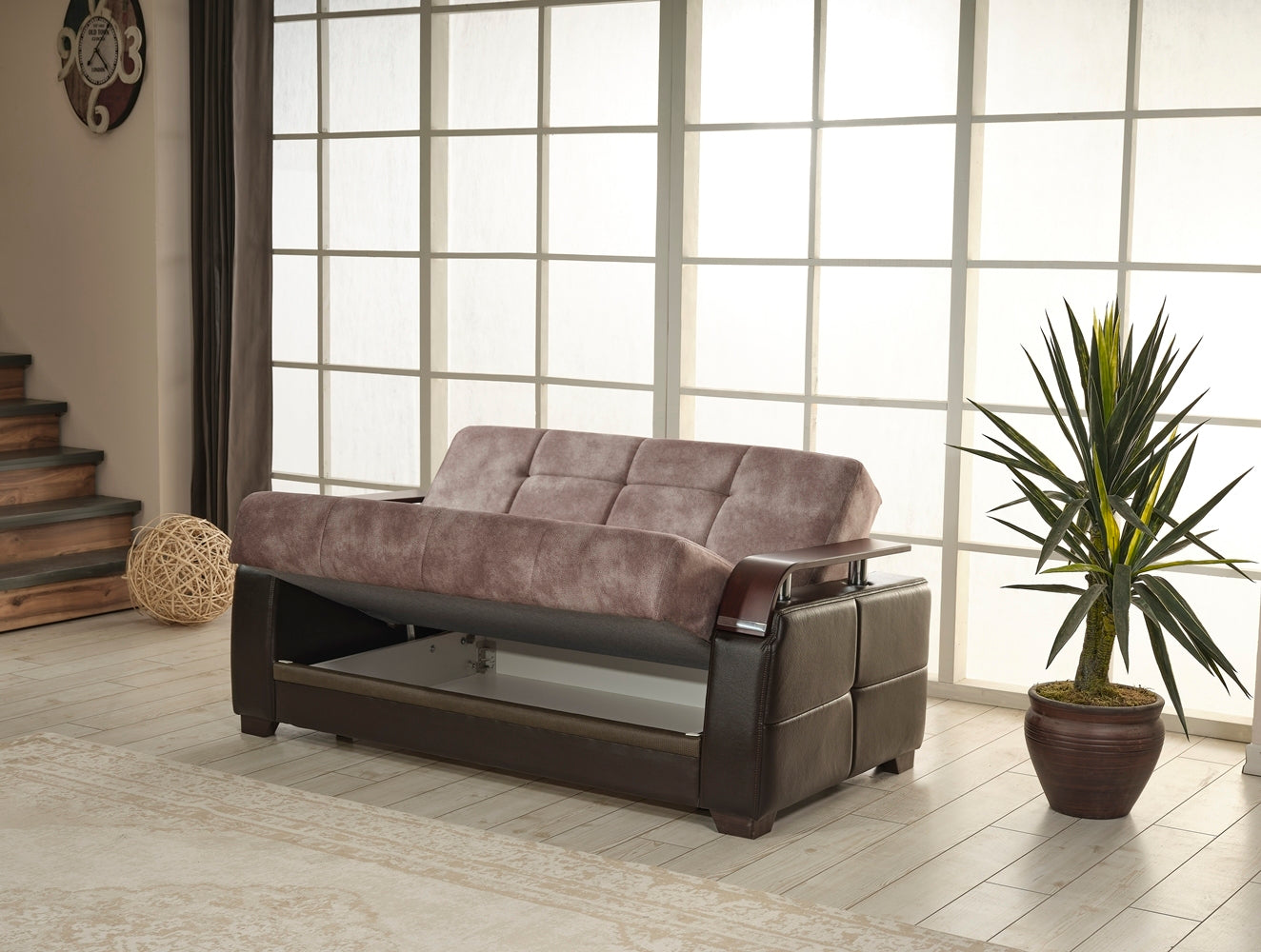 Reginaldo Modern Sleeper Loveseat For Living Room Light Brown Solid Wood Mdf