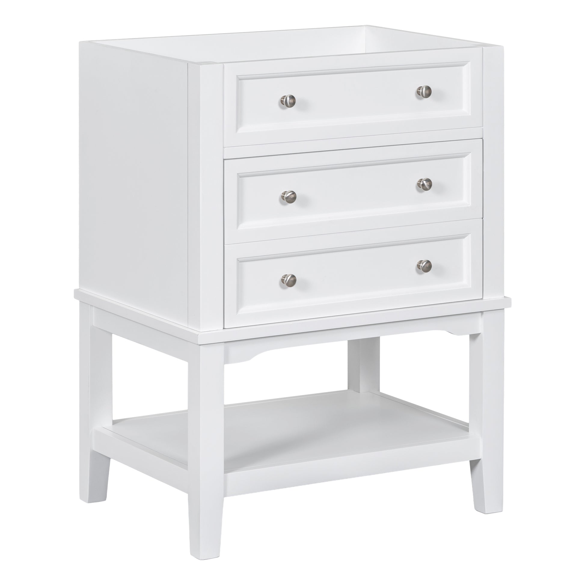 24" Bathroom Vanity Without Sink, Base Only, Solid Wood Frame, Bathroom Storage Cabinet With Drawer And Open Shelf, White White Solid Wood Mdf