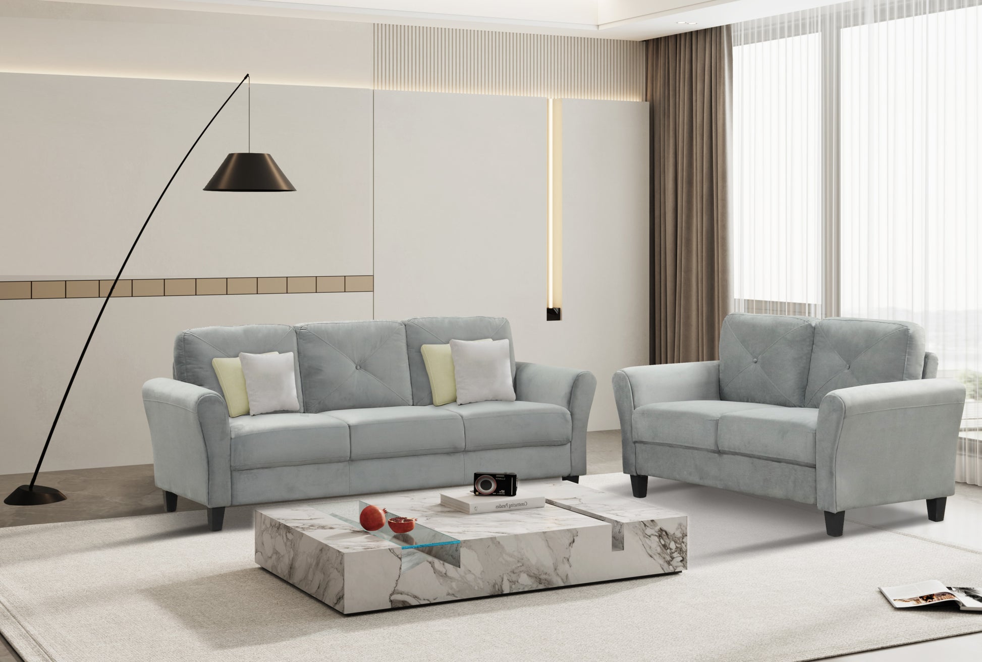 Fashionable Living Room Sofa For 3 People, Gray Fabric Antique Dark Grey Brown Polyester Wood Primary Living Space Soft American Traditional Rubberwood Memory Foam And Polyurethane Foam Polyester 3 Seat