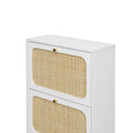 Natural Rattan 3 Door Shoe Rack, Freestanding Modern Shoe Storage Cabinet, For Entryway White Particle Board