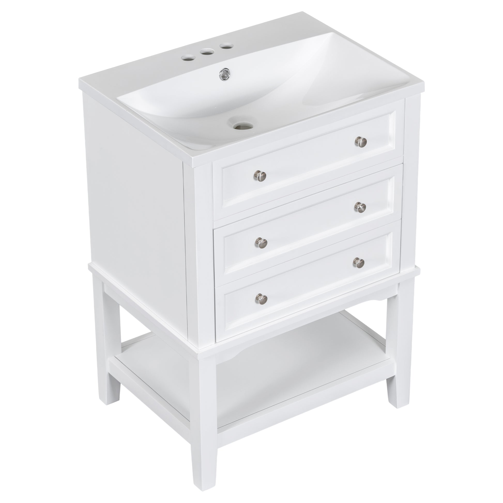 24" Bathroom Vanity With Sink, Bathroom Storage Cabinet With Drawer And Open Shelf, Solid Wood Frame, White White Solid Wood Mdf