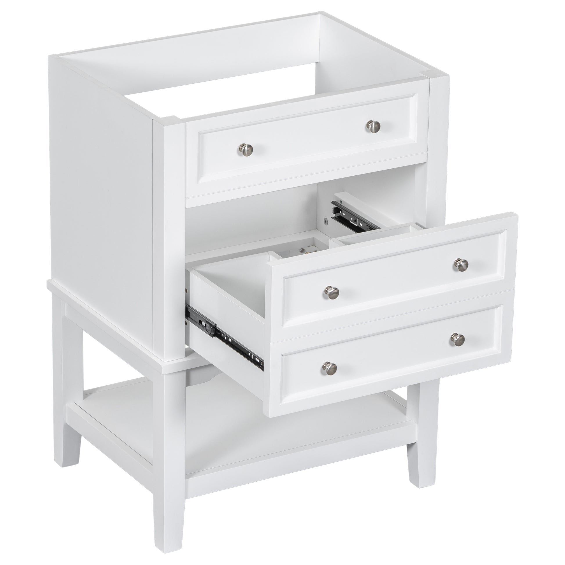 24" Bathroom Vanity Without Sink, Base Only, Solid Wood Frame, Bathroom Storage Cabinet With Drawer And Open Shelf, White White Solid Wood Mdf