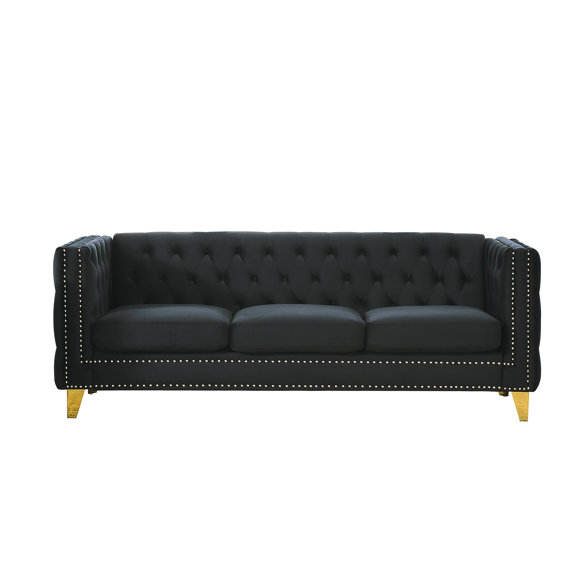 Contact Us For 3D Modeling Velvet Sofa For Living Room,Buttons Tufted Square Arm Couch, Modern Couch Upholstered Button And Metal Legs, Sofa Couch For Bedroom, Black Velvet W834S00022 Black Foam Velvet