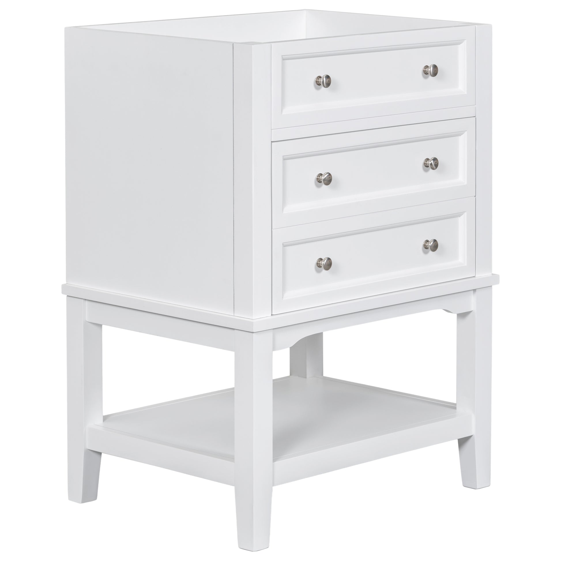 24" Bathroom Vanity Without Sink, Base Only, Solid Wood Frame, Bathroom Storage Cabinet With Drawer And Open Shelf, White White Solid Wood Mdf