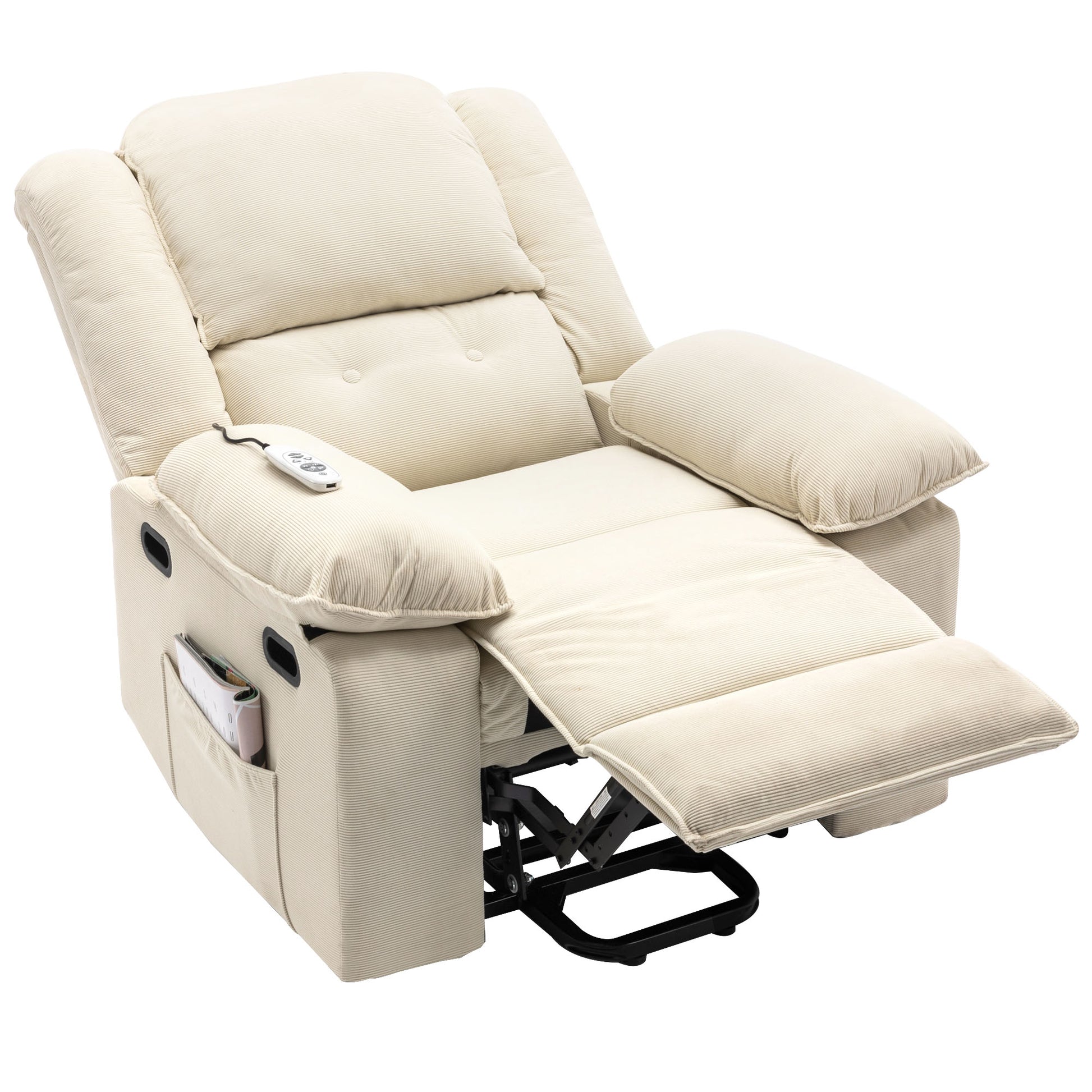 Massage Recliner,Power Lift Chair For Elderly With Adjustable Massage And Heating Function,Recliner Chair With Infinite Position And Side Pocket For Living Room ,Beige Beige Foam Corduroy