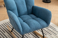 Rocking Chair With Pocket, Soft Teddy Fabric Rocking Chair For Nursery, Comfy Wingback Glider Rocker With Safe Solid Wood Base For Living Room Bedroom Balcony Blue Blue Casual Foam Teddy