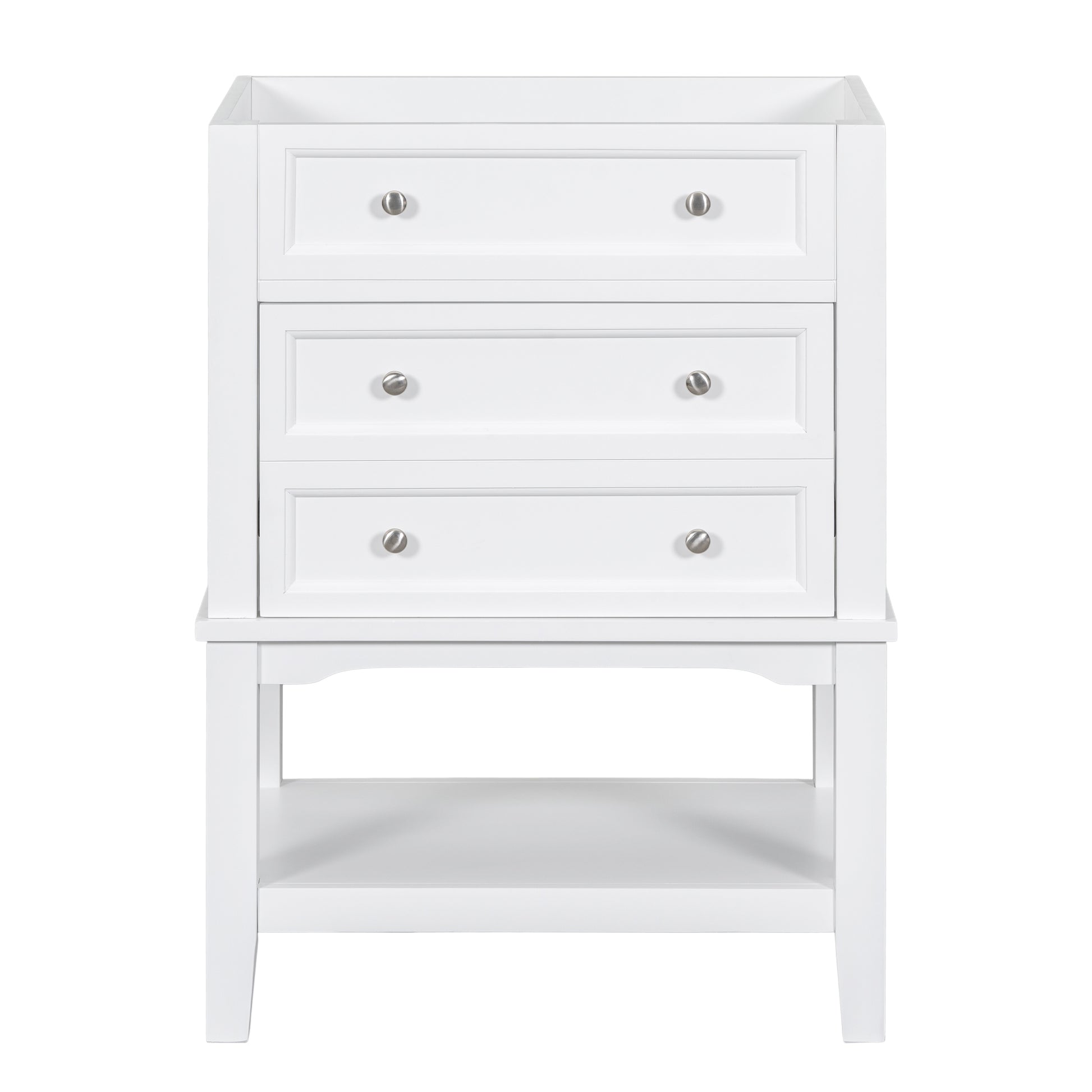 24" Bathroom Vanity Without Sink, Base Only, Solid Wood Frame, Bathroom Storage Cabinet With Drawer And Open Shelf, White White Solid Wood Mdf