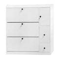 Versatile Shoe Cabinet With 3 Flip Drawers, Maximum Storage Entryway Organizer With Drawer, Free Standing Shoe Rack With Pull Down Seat For Hallway, White Freestanding 3 4 Drawers White Primary Living Space Adjustable Shelves Particle Board