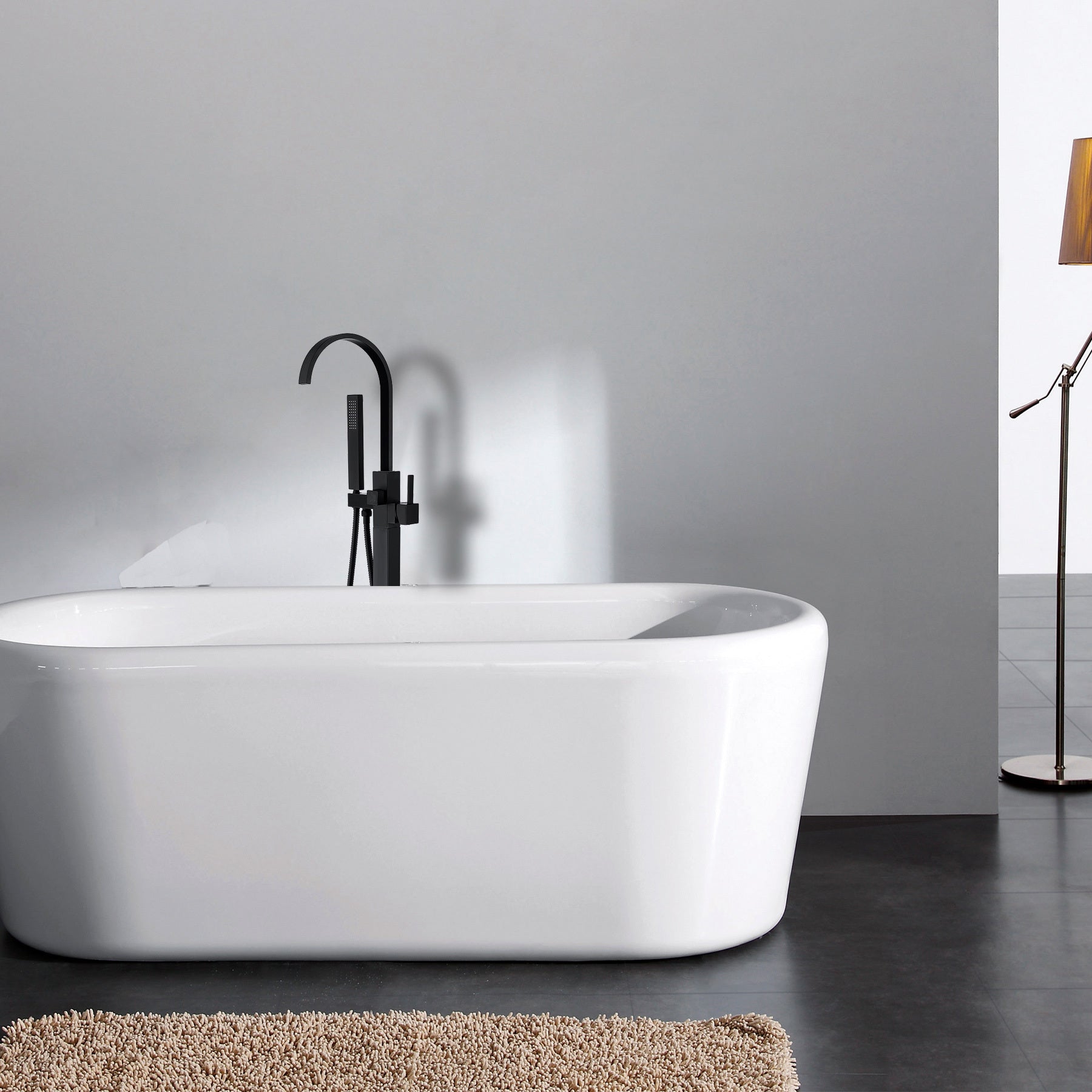 Freestanding Bathtub Faucet With Hand Shower Matte Black Metal