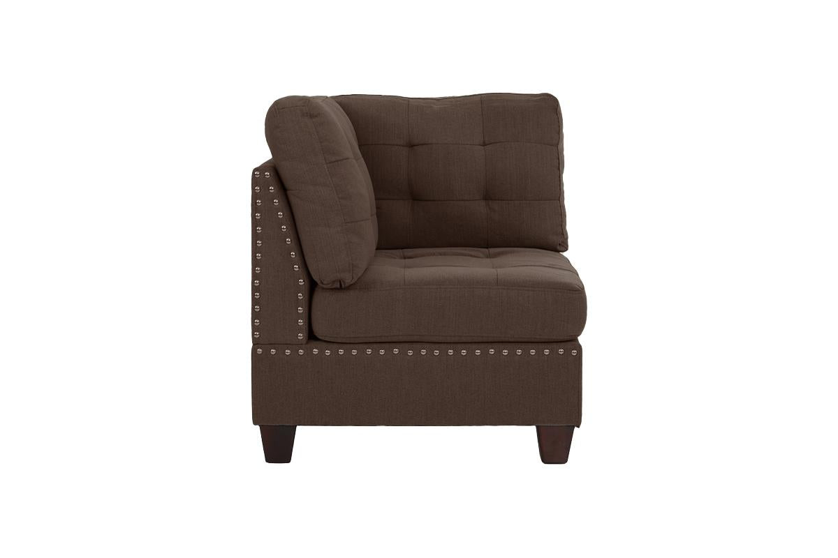 Contemporary Modular Sectional 6Pc Set Living Room Furniture Corner Sectional Black Coffee Linen Like Fabric Tufted Nail Heads 2X Corner Wedge 3X Armless Chair And 1X Ottoman Coffee Wood Primary Living Space Cushion Back Contemporary,Modern Modular