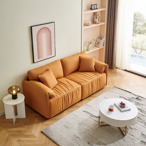 Modern Sofa Seat, 75.6" Tech Cloth Sofa Couch, Large Deep Seat Sofa, Seat With Hardwood Frame, Mid Century Upholstered Sofa For Living Room, Bedroom, Apartment Orange 2 Orange Tech Cloth 3 Seat