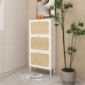 Natural Rattan 3 Door Shoe Rack, Freestanding Modern Shoe Storage Cabinet, For Entryway White Particle Board