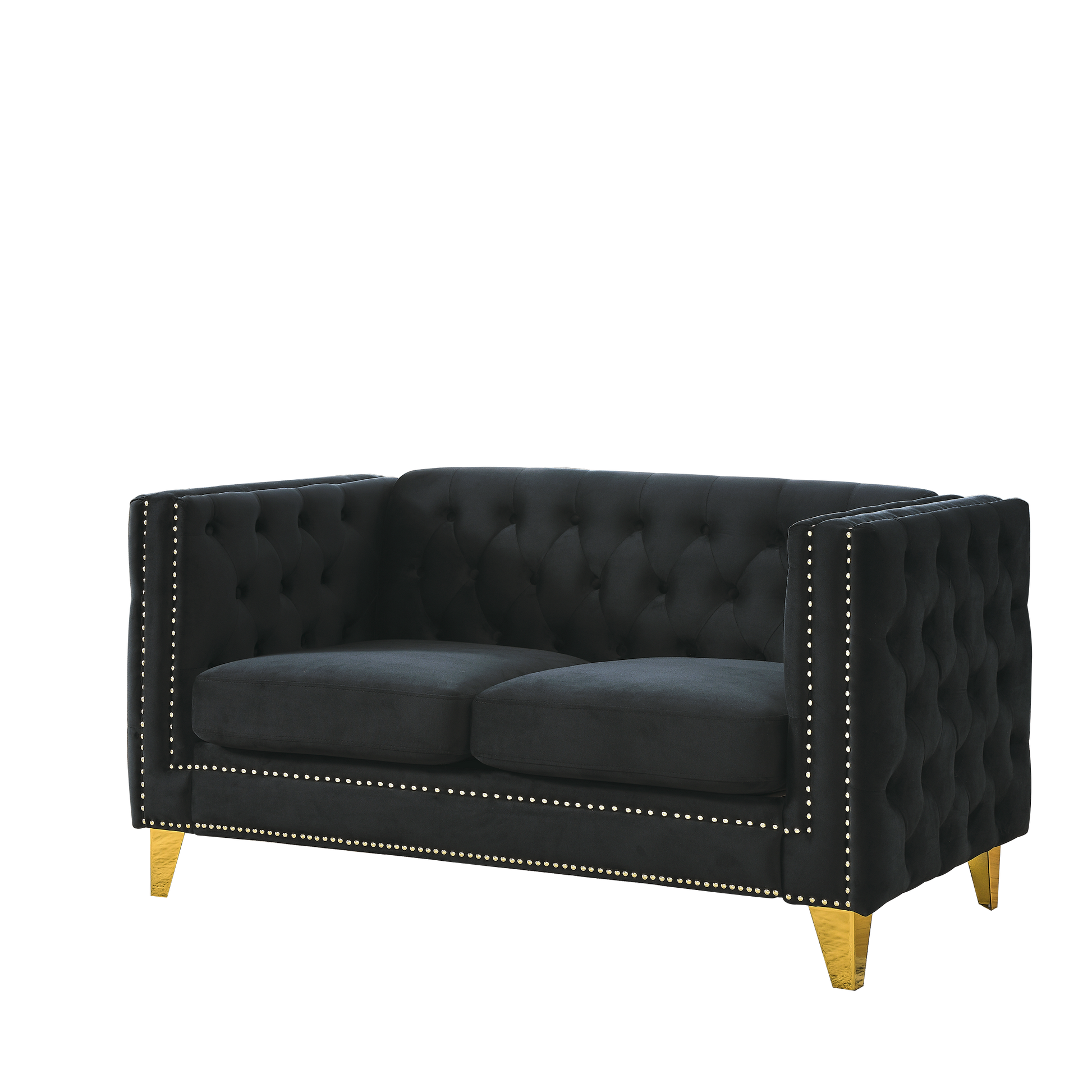 Contact Us For 3D Modeling Velvet Sofa For Living Room,Buttons Tufted Square Arm Couch, Modern Couch Upholstered Button And Metal Legs, Sofa Couch For Bedroom, Black Velvet 2S Black Foam Velvet