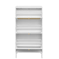 Natural Rattan 3 Door Shoe Rack, Freestanding Modern Shoe Storage Cabinet, For Entryway White Particle Board