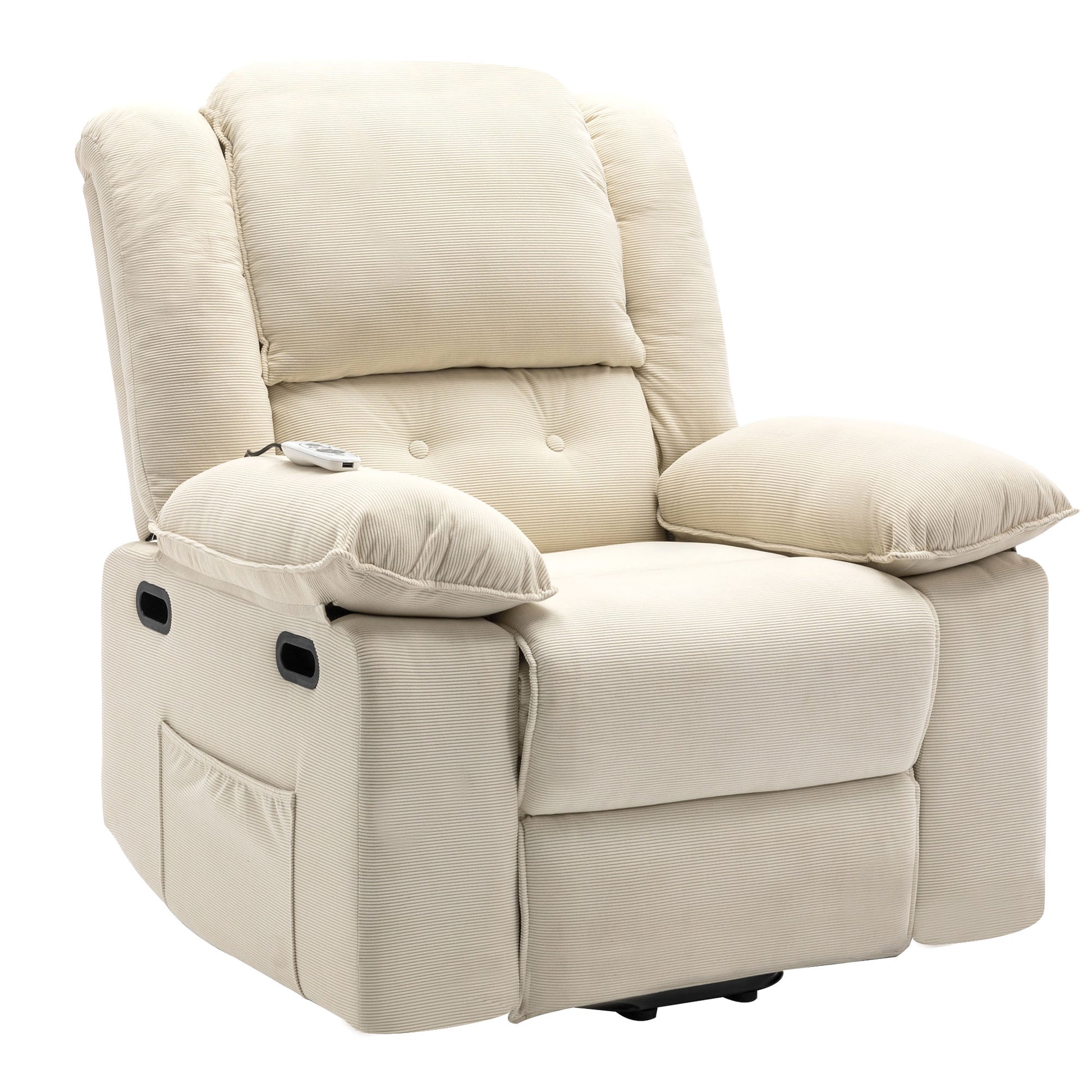 Massage Recliner,Power Lift Chair For Elderly With Adjustable Massage And Heating Function,Recliner Chair With Infinite Position And Side Pocket For Living Room ,Beige Beige Foam Corduroy