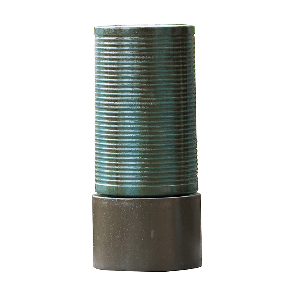 19.5X19.5X43.5" Large Concrete Cylinder Green & Brown Ribbed Water Fountain, Outdoor Bird Feeder Bath Fountain, Modern Industrial Style Antique Green Garden & Outdoor American Design,Antique,Contemporary,Industrial,Modern Concrete