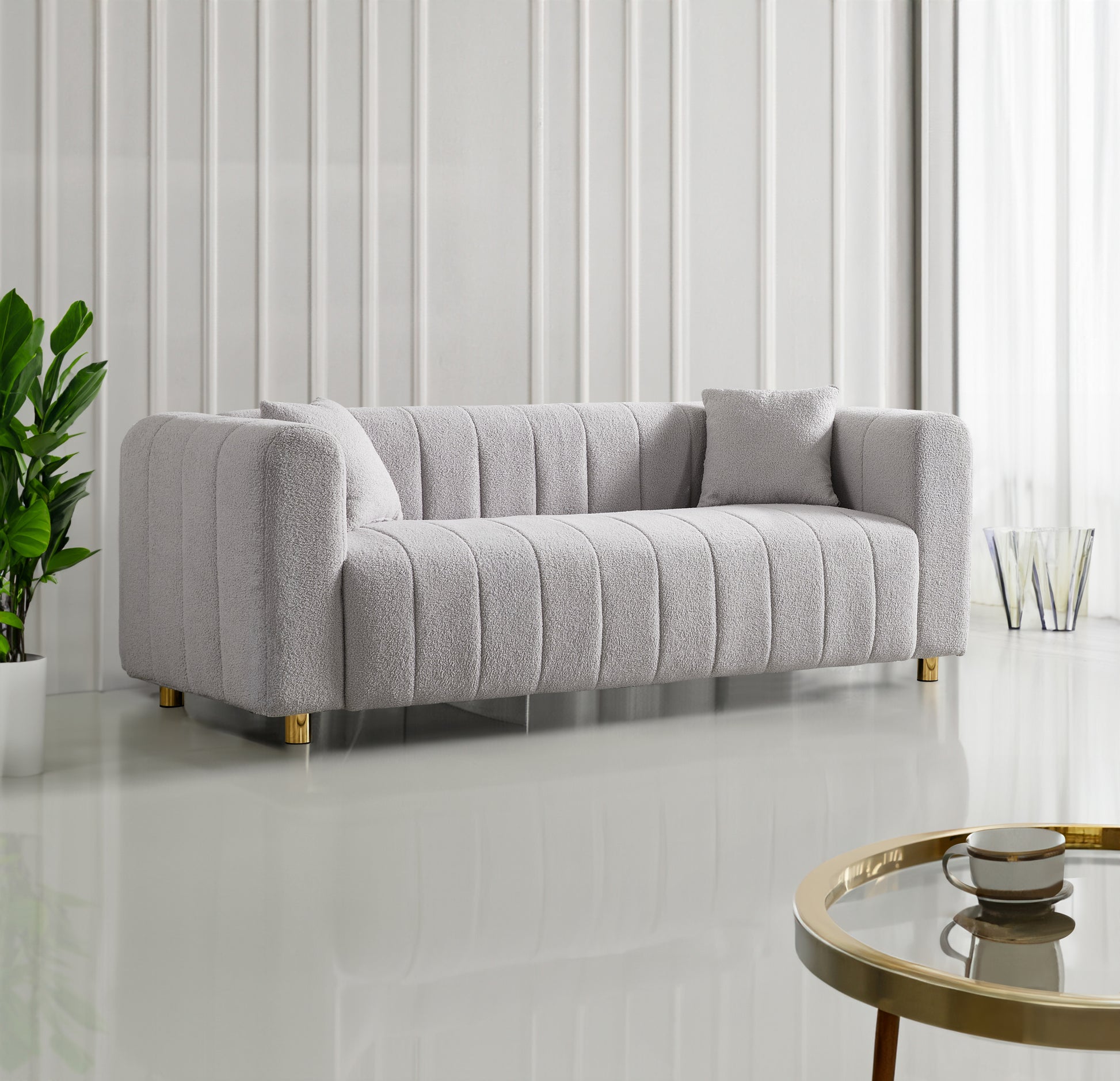 81.89"Teddy Large Modern Sofa With Gold Metal Legs,3 Seater Upholstered Sofa Beautiful Seats Furniture For Bedroom, Apartment Light Grey Teddy 3 Seat